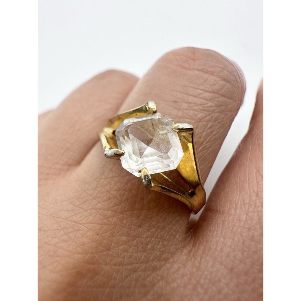Vintage 18k Gold Electroplated Rhinestone Ring Size 7.75